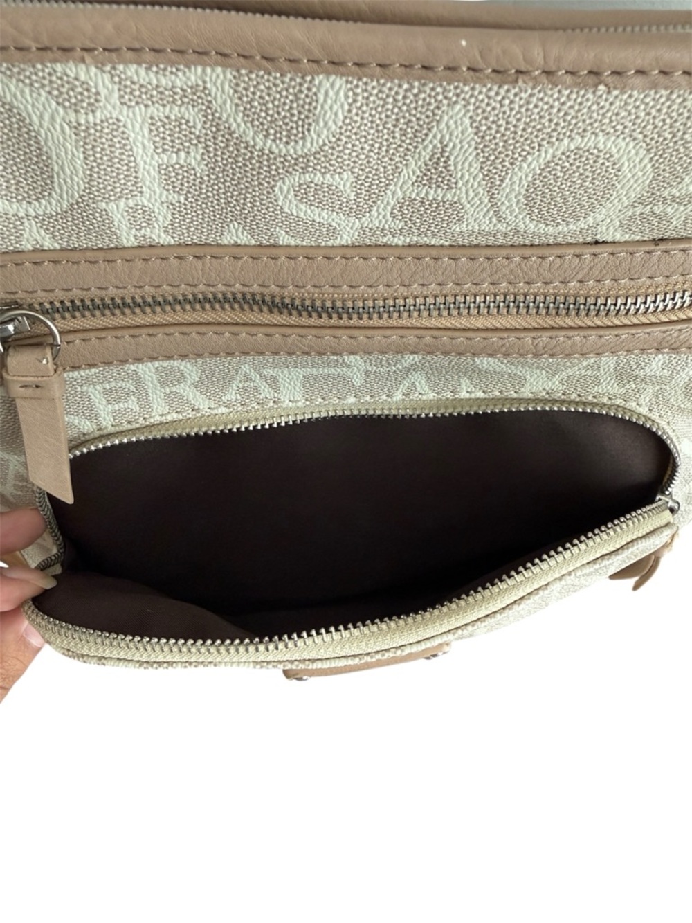 Neutral Monogram Crossbody Bag Multi Zip Beige Taupe Handbag Multi Compartment - Picture 5 of 16